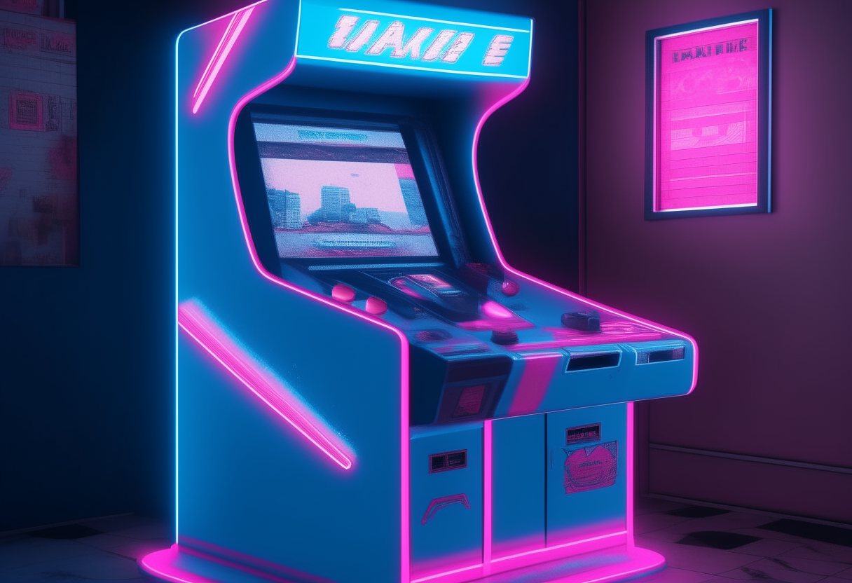 arcade station 80s light neon blue and pink