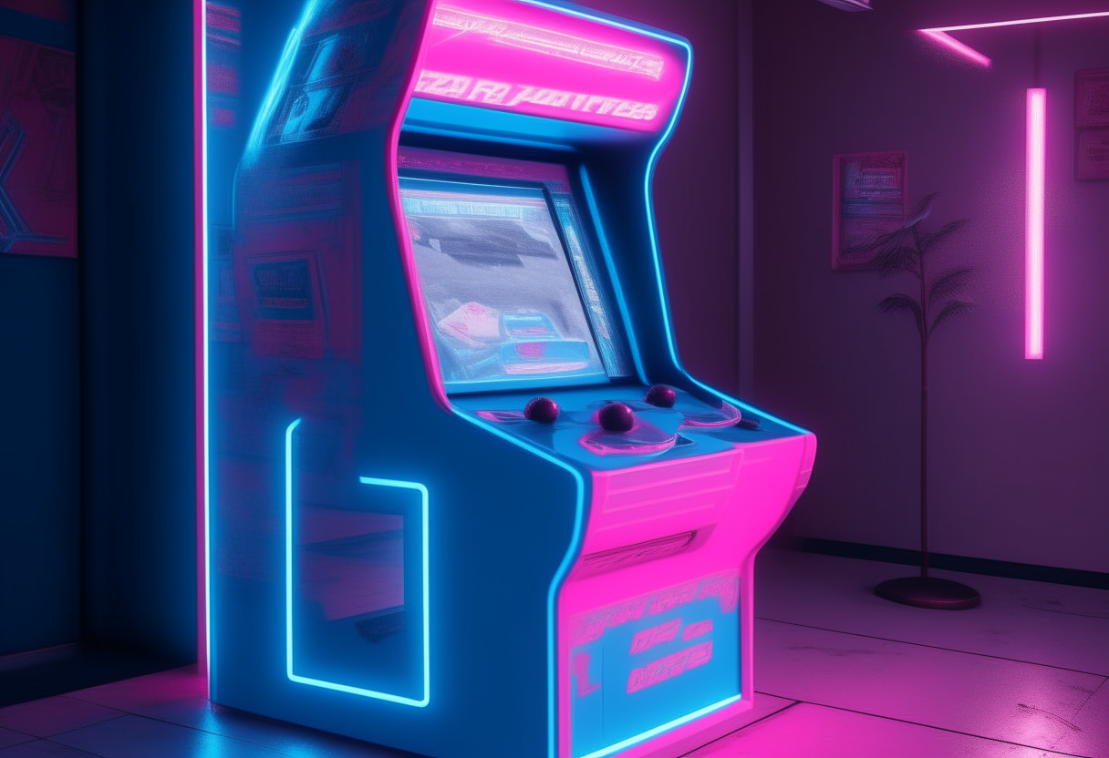 arcade station 80s light neon blue and pink