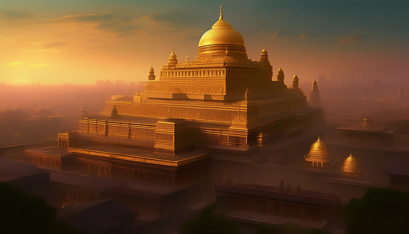 Vast Babylonian cityscape with a prominent palace.