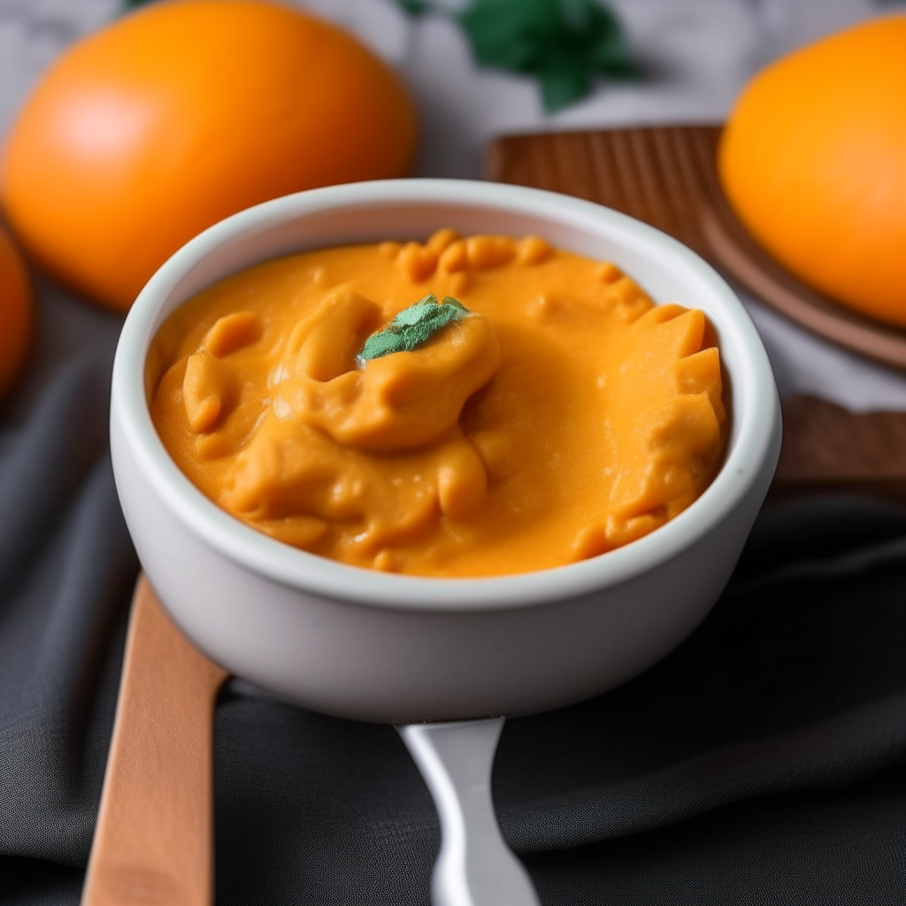 A spoonful of Pumpkin and Bean Mash for babies, focused on the mash, with pumpkin and beans blended into a smooth puree, freshly made and ready to eat