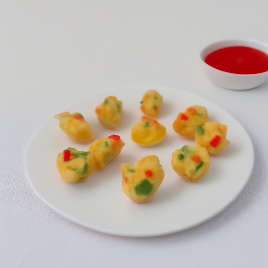 Veggie omelette bites arranged on a white plate, freshly made and ready to eat, suitable for babies 6-9 months old