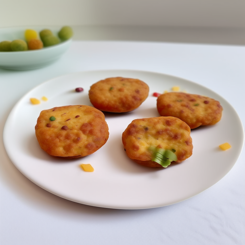 Three bean and vegetable patties arranged on a white plate, freshly made and ready to eat, suitable for babies 9-12 months old