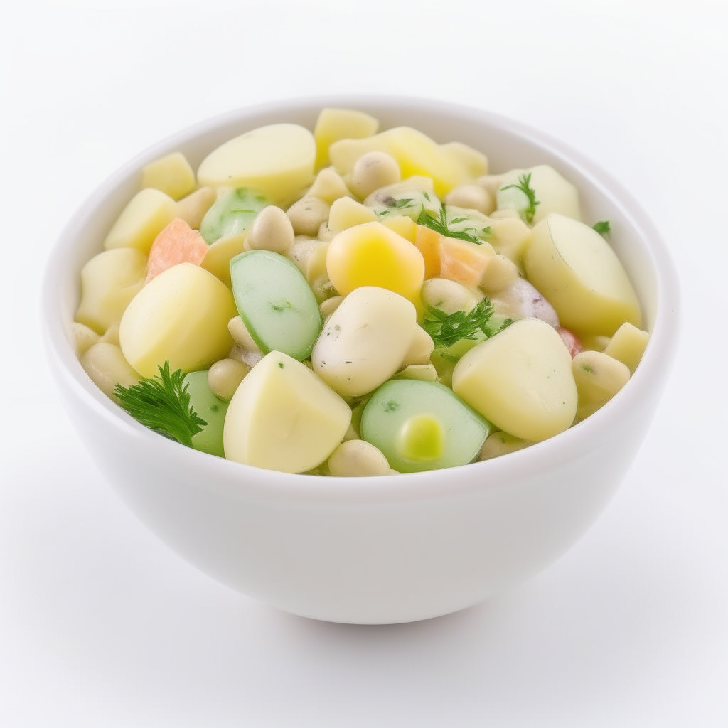 Potato and egg salad arranged in a bowl on a white background, freshly made and ready to eat, suitable for babies 9-12 months old