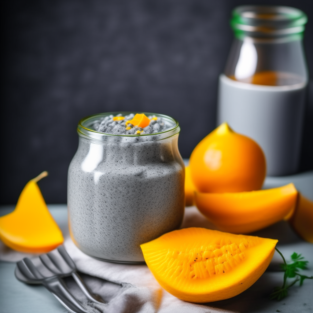 Chia seed pudding with mango for babies, bright studio lighting, razor sharp focus on the pudding, fill the frame Chia seed pudding with mango for babies, bright studio lighting, razor sharp focus on the pudding, fill the frame Chia seed pudding with mango for babies, bright studio lighting, razor sharp focus on the pudding, fill the frame