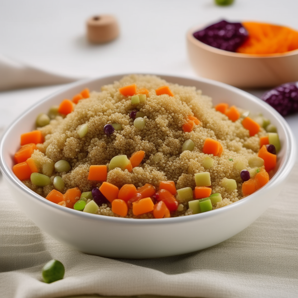 Veggie and quinoa mix for babies, bright studio lighting, razor sharp focus on the mix, fill the frame Veggie and quinoa mix for babies, bright studio lighting, razor sharp focus on the mix, fill the frame Veggie and quinoa mix for babies, bright studio lighting, razor sharp focus on the mix, fill the frame