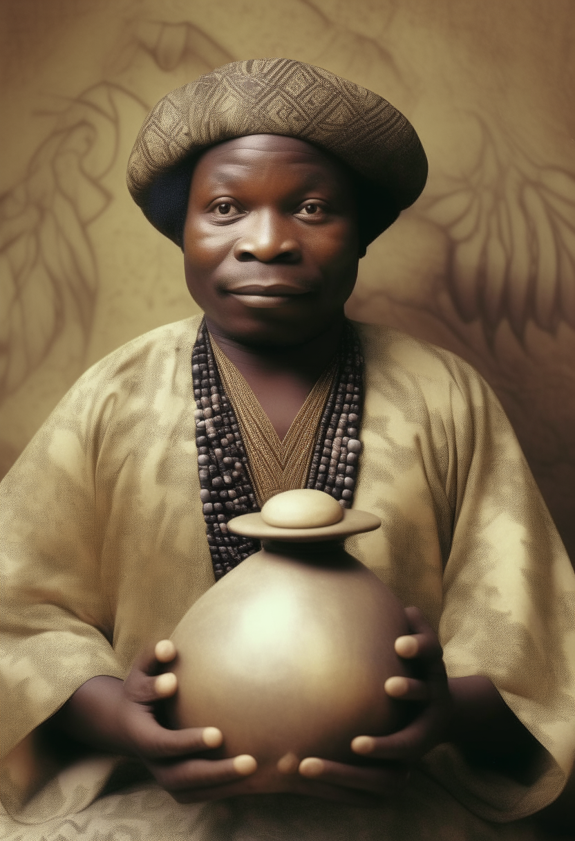 Oduduwa Nigeria, Yoruba, holding a magical and mystical calabash.