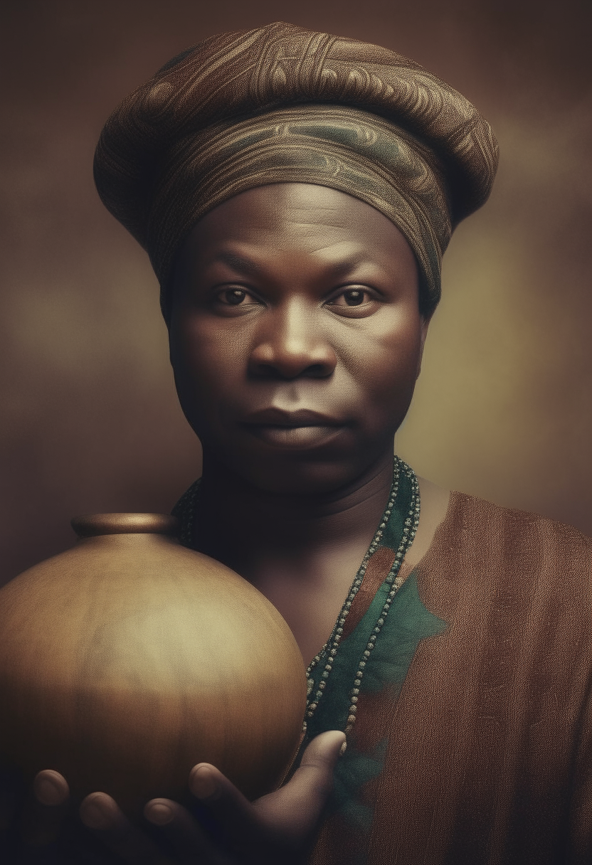 Oduduwa Nigeria, Yoruba, holding a magical and mystical calabash.