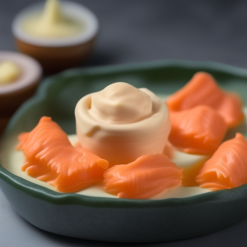 Salmon bites with dip for babies, bright studio lighting, razor sharp focus on the salmon, fill the frame Salmon bites with dip for babies, bright studio lighting, razor sharp focus on the salmon, fill the frame Salmon bites with dip for babies, bright studio lighting, razor sharp focus on the salmon, fill the frame