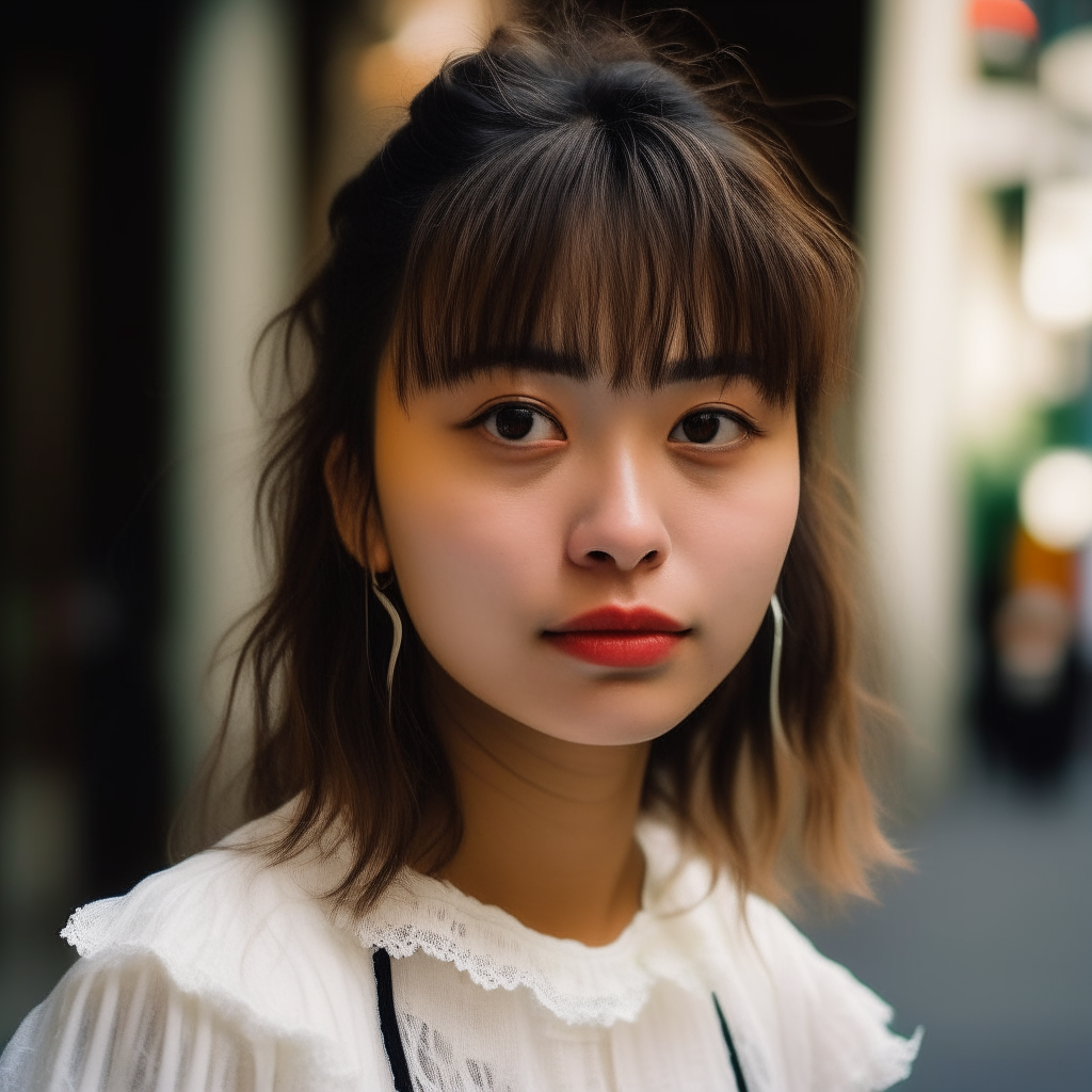 JAPANESE GIRL WITH A FRENCH BLACK EYES AND WHITE FRILL TOP