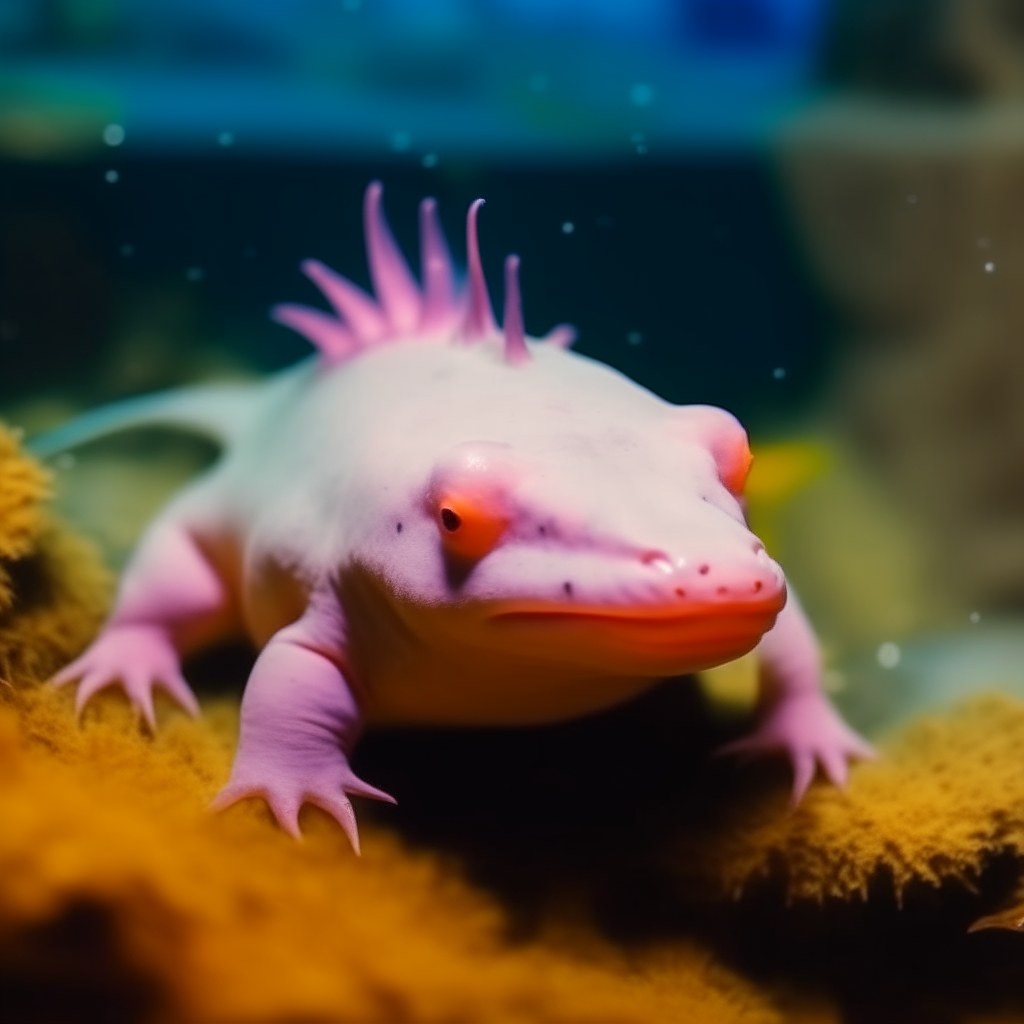 a detailed photo of an axolotl swimming underwater, close up view, vibrant colors