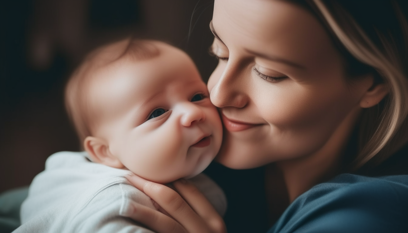 a mother holding a baby cheek to cheek