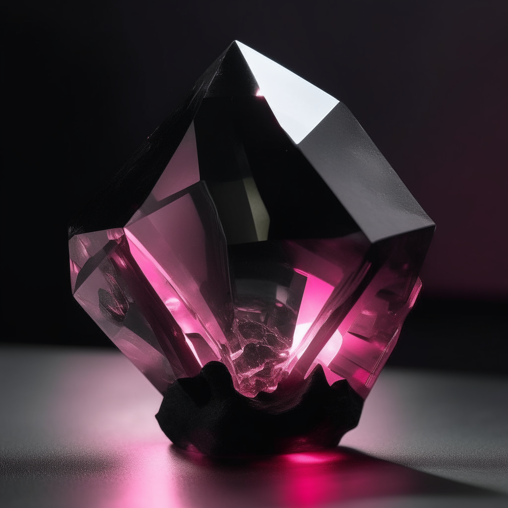 black crystal with pink light in its center