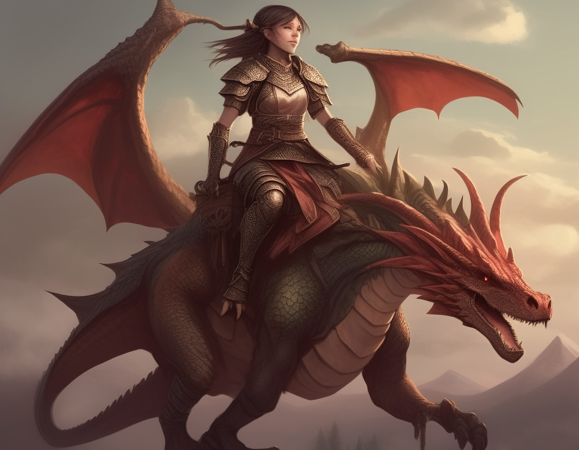 a warrior princess riding on the back of a dragon