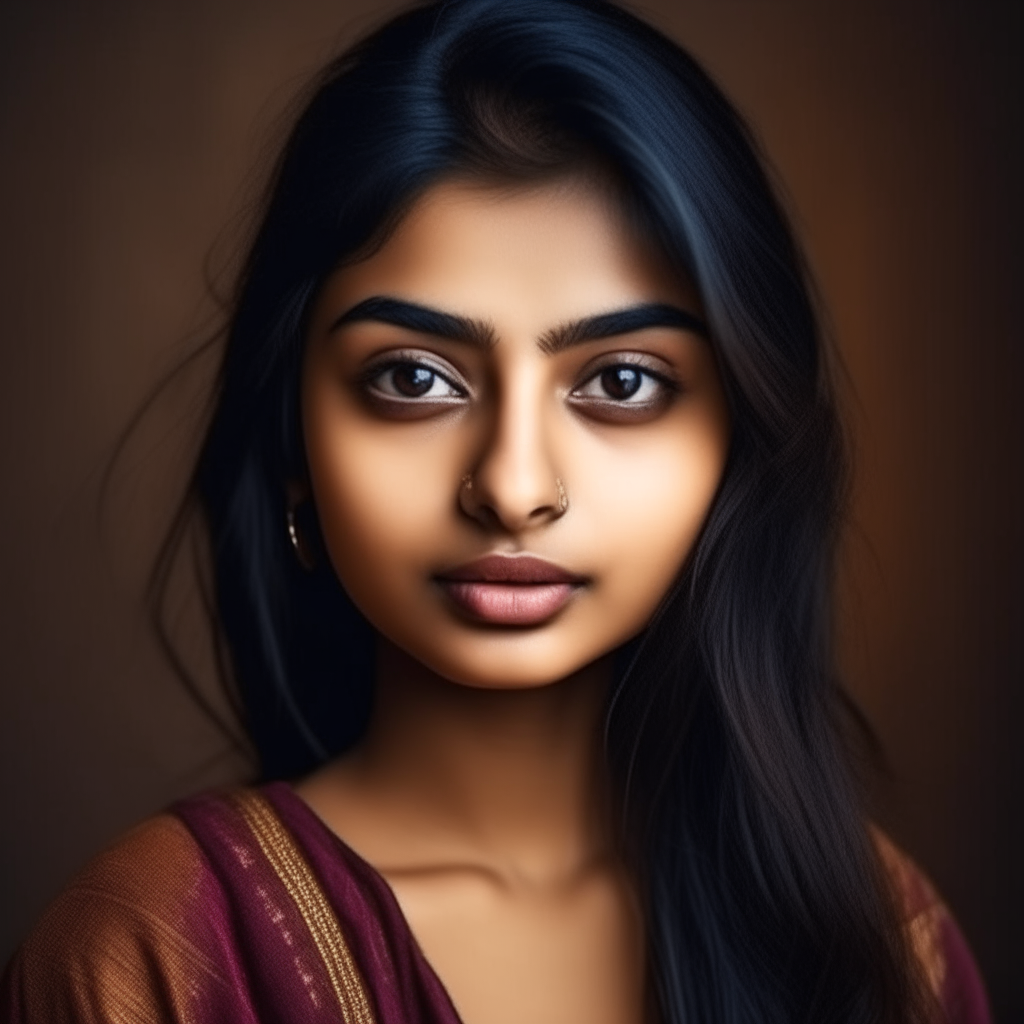 Indian trendy girl with straight face, fair skin and eye makeup, portrait