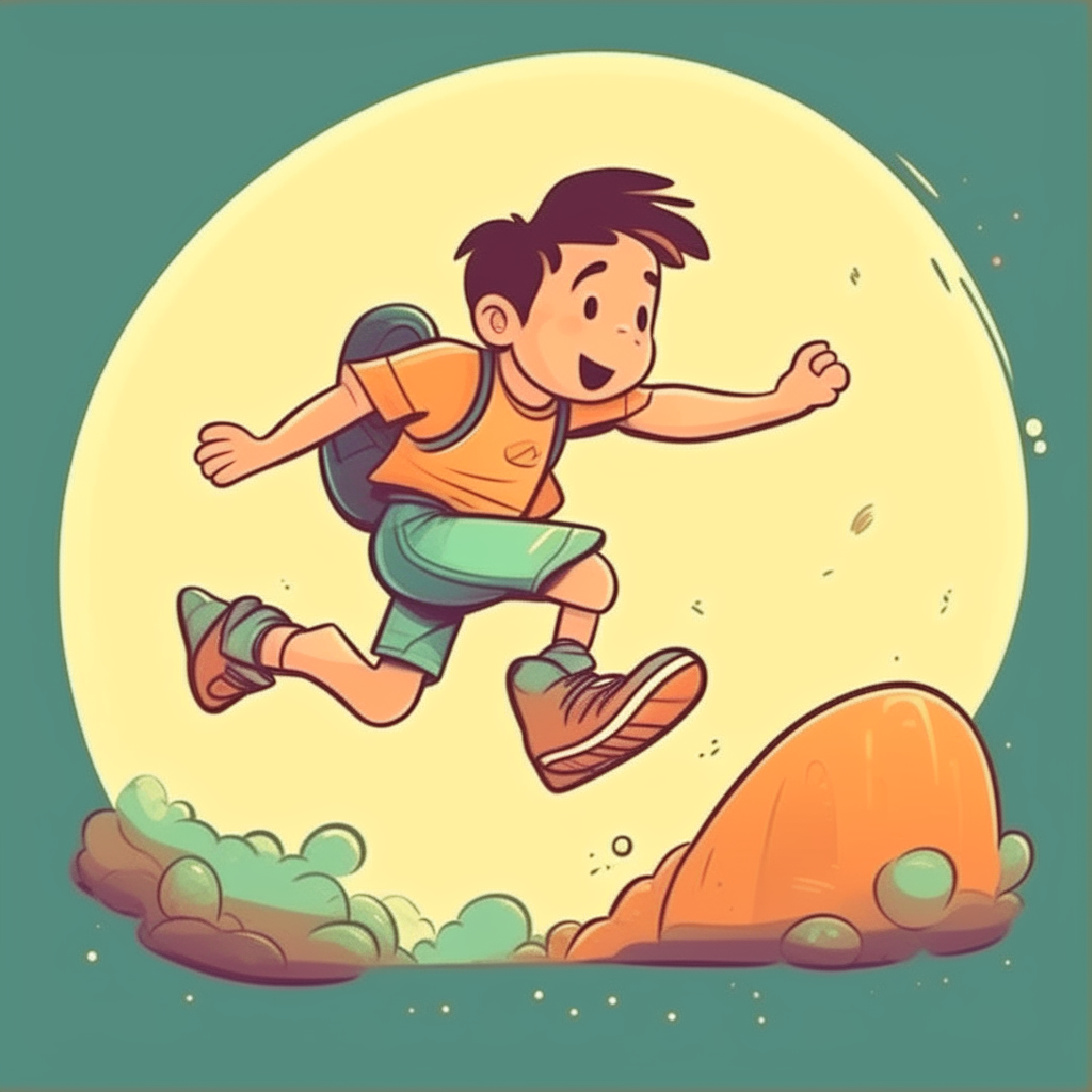 Dreaming to jumping in cartoon style
