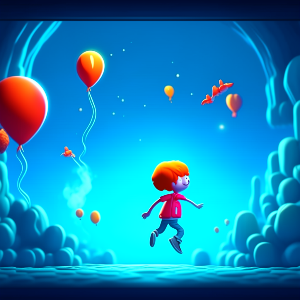Dreaming to jumping in cartoon style
