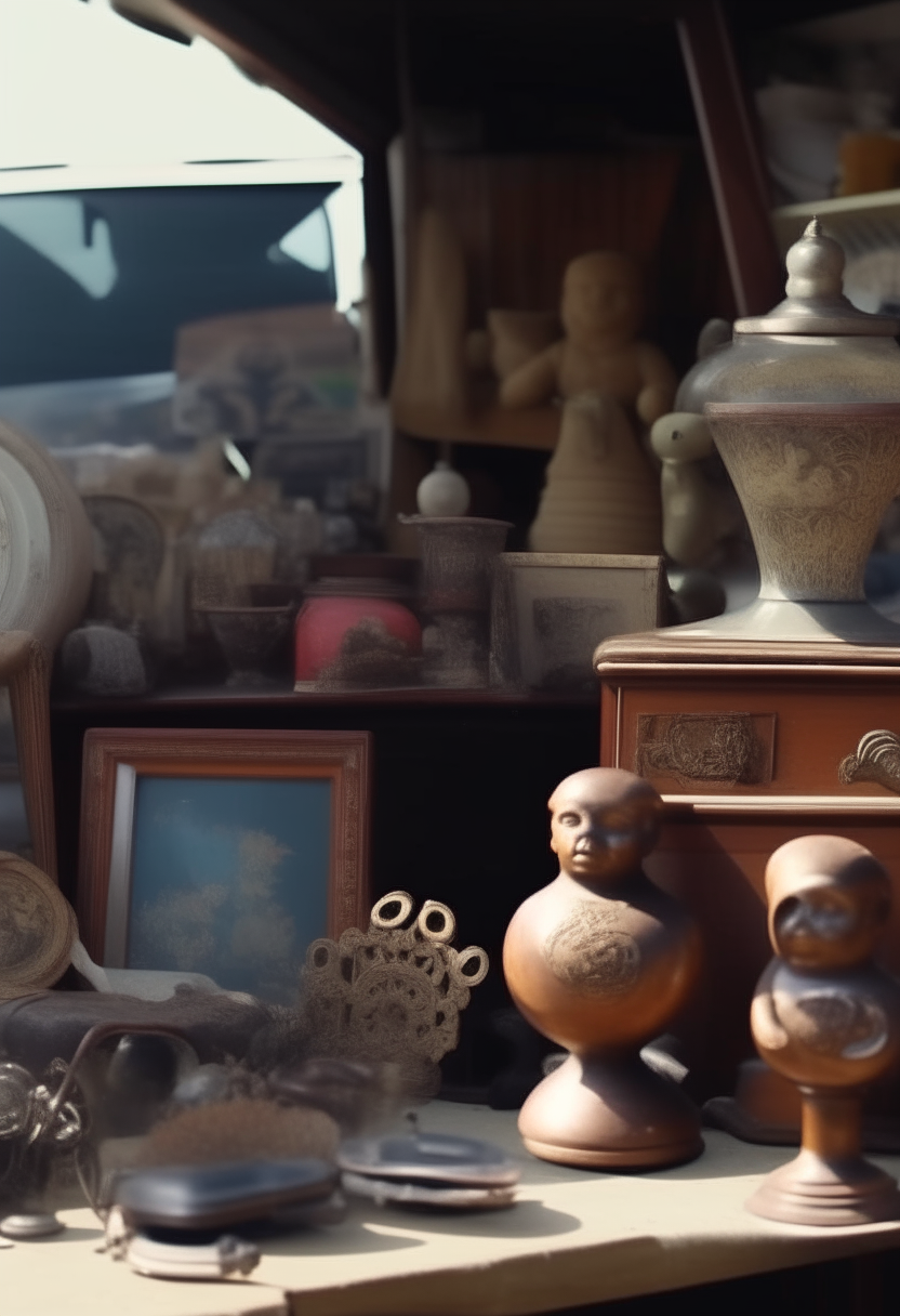 Exterior – Garage Sale – Day
Close-up of various items at a garage sale: old toys, books, vases. The camera pans and zooms in on an antique camera with ornate carvings. The protagonist's hand reaches out, taking it with intrigue.