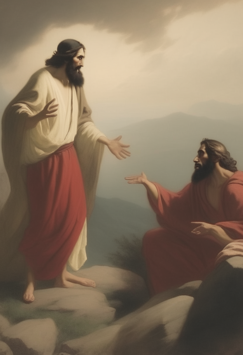 Jesus tempted in the wilderness puts Satan
