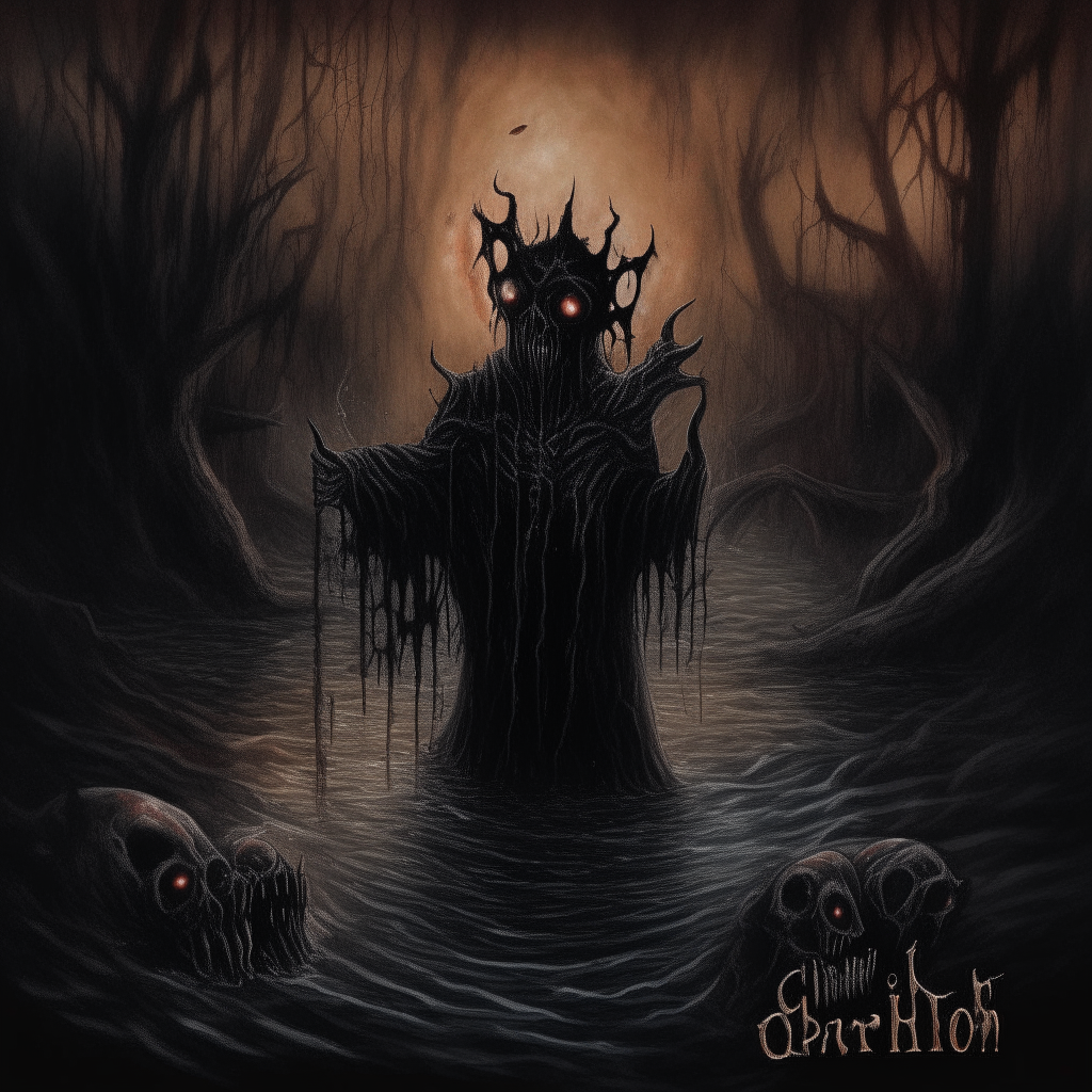 Catholho rising from black water' dark fantasy' horror