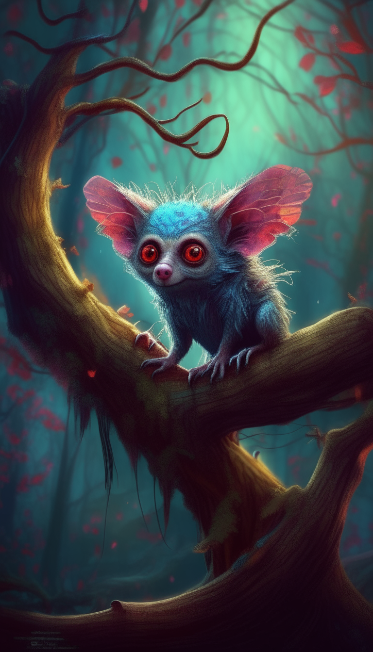 Aye-Aye on tree stalks, in the forest, best quality, fantasy art, realistic, 4k resolution, 9:16 ratic