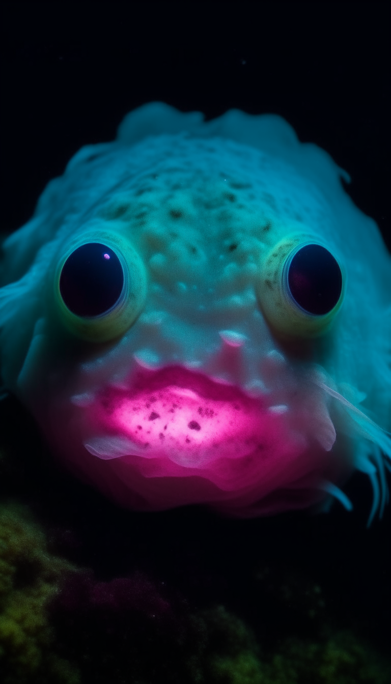 Blobfish in the deep, dark, terrible ocean, best quality,  4k resolution, 9:16 ratic