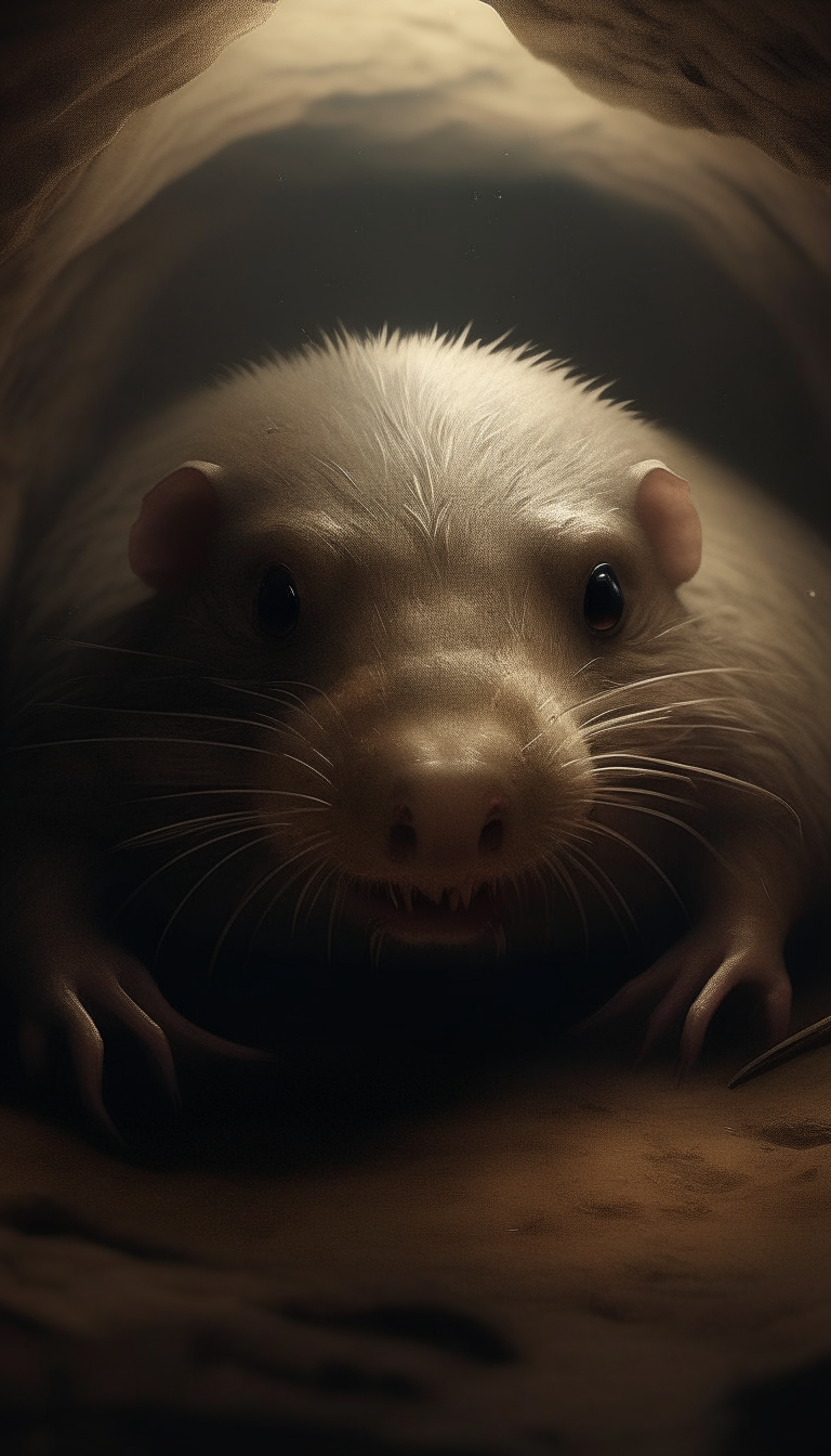 Naked Mole Rat in an earthen pit, best quality, fantasy art, realistic, 4k resolution, 9:16 ratic