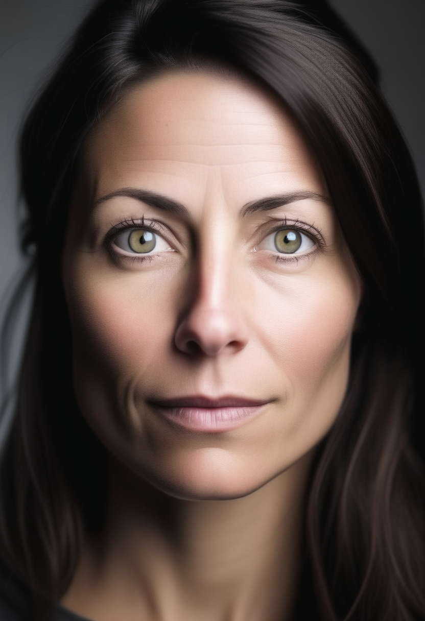 A beautiful brunette woman in her 30s eith no makeup 