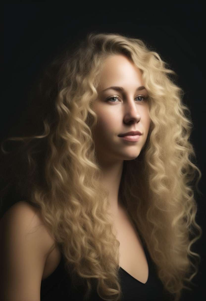 A beautiful blonde woman in her 30s with long curly hair