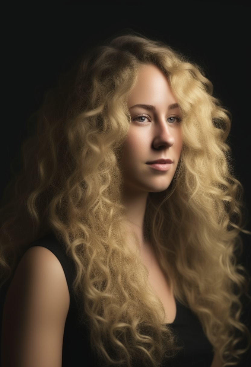 A beautiful blonde woman in her 30s with long curly hair