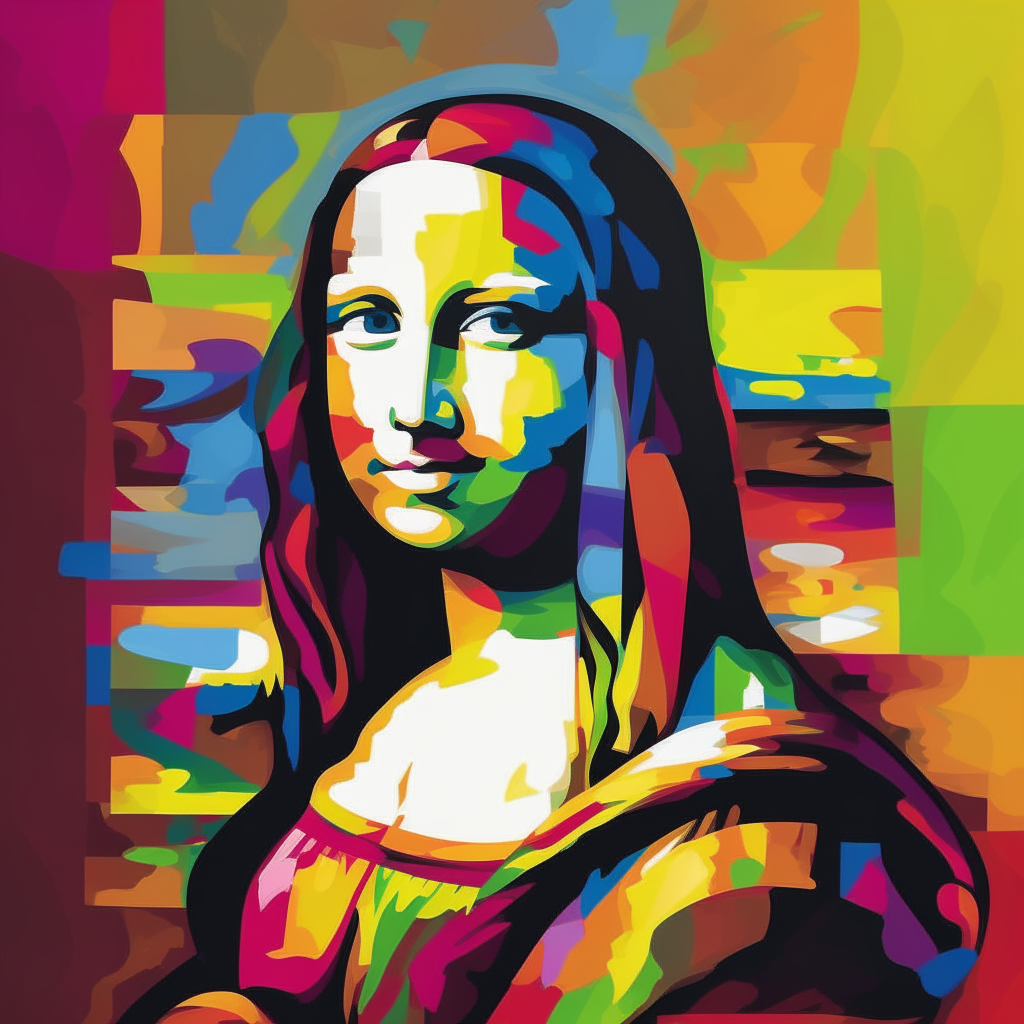 un retrato moderno y abstracto de la mona lisa con colores brillantes