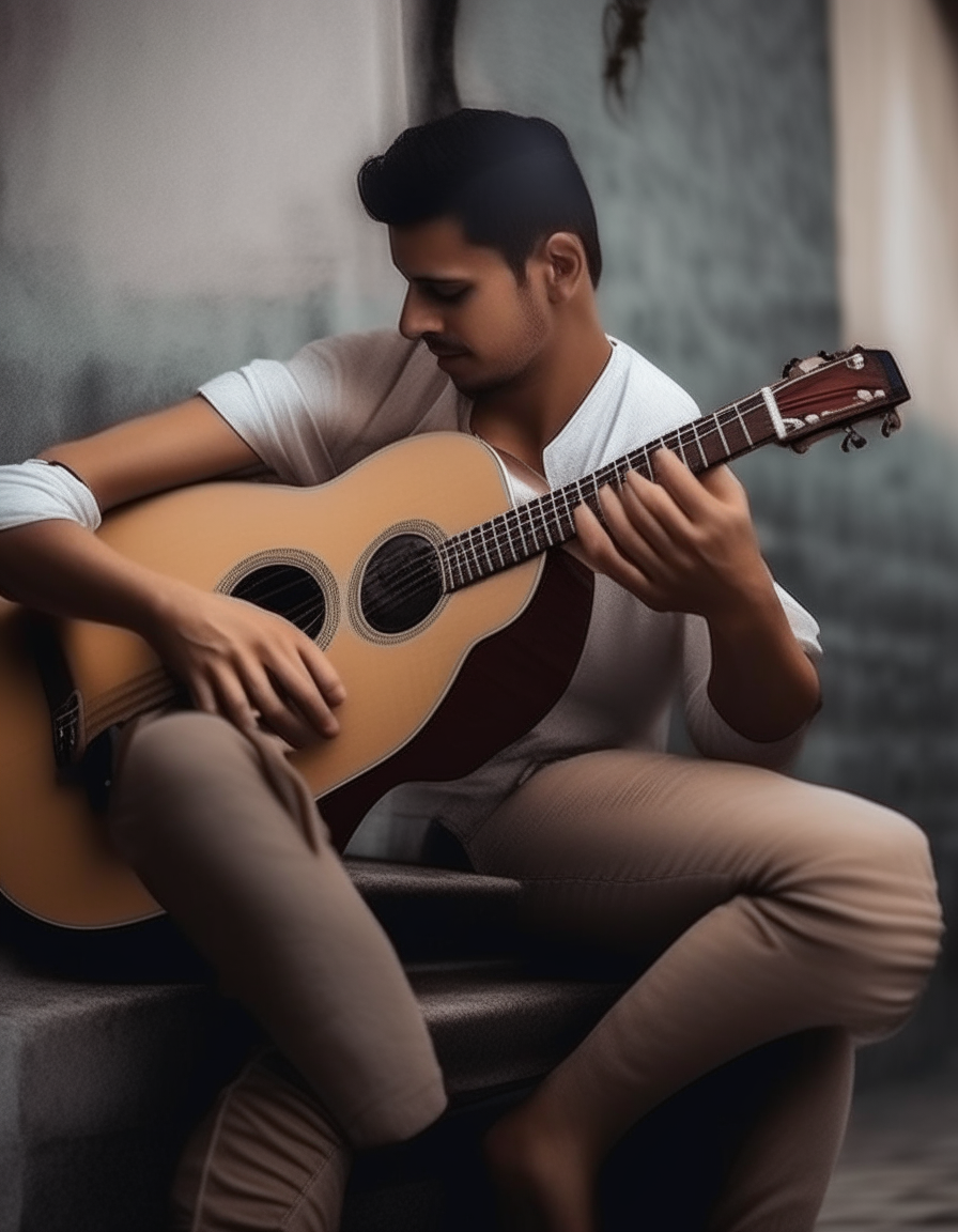 un hombre tocando la guitarra de manera romántica