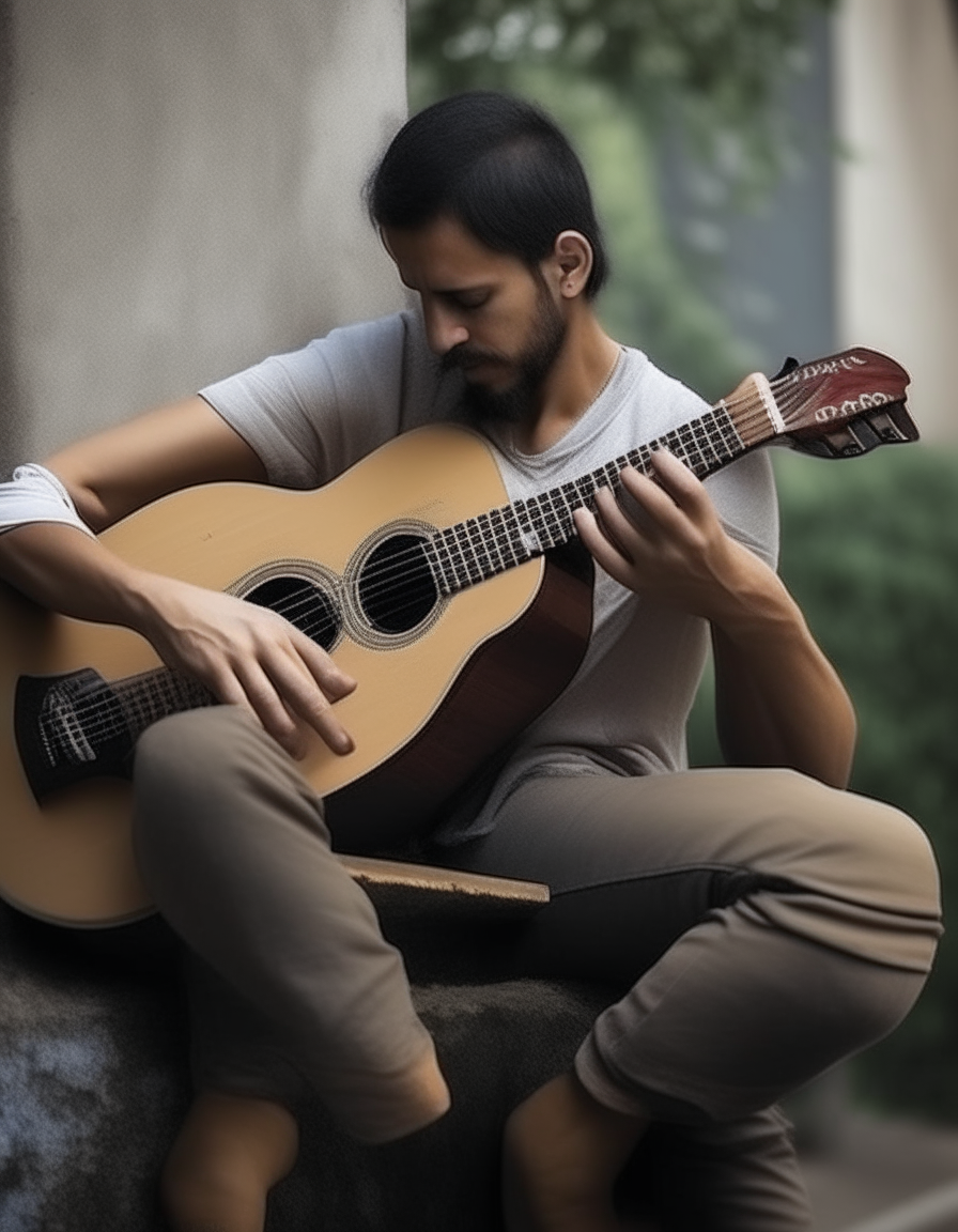 un hombre tocando la guitarra de manera natural y relajada