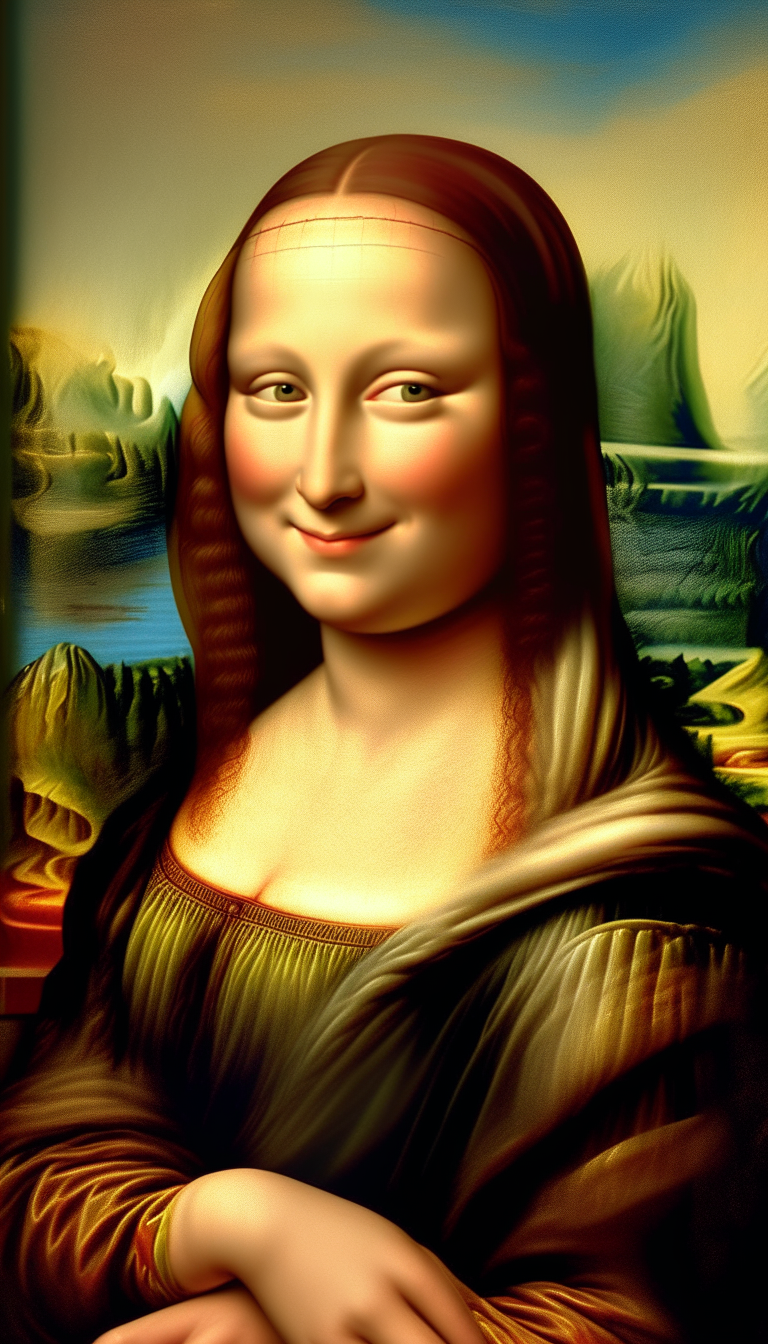 mona lisa paint, realistic, high resolution, best quality, ar:9:16