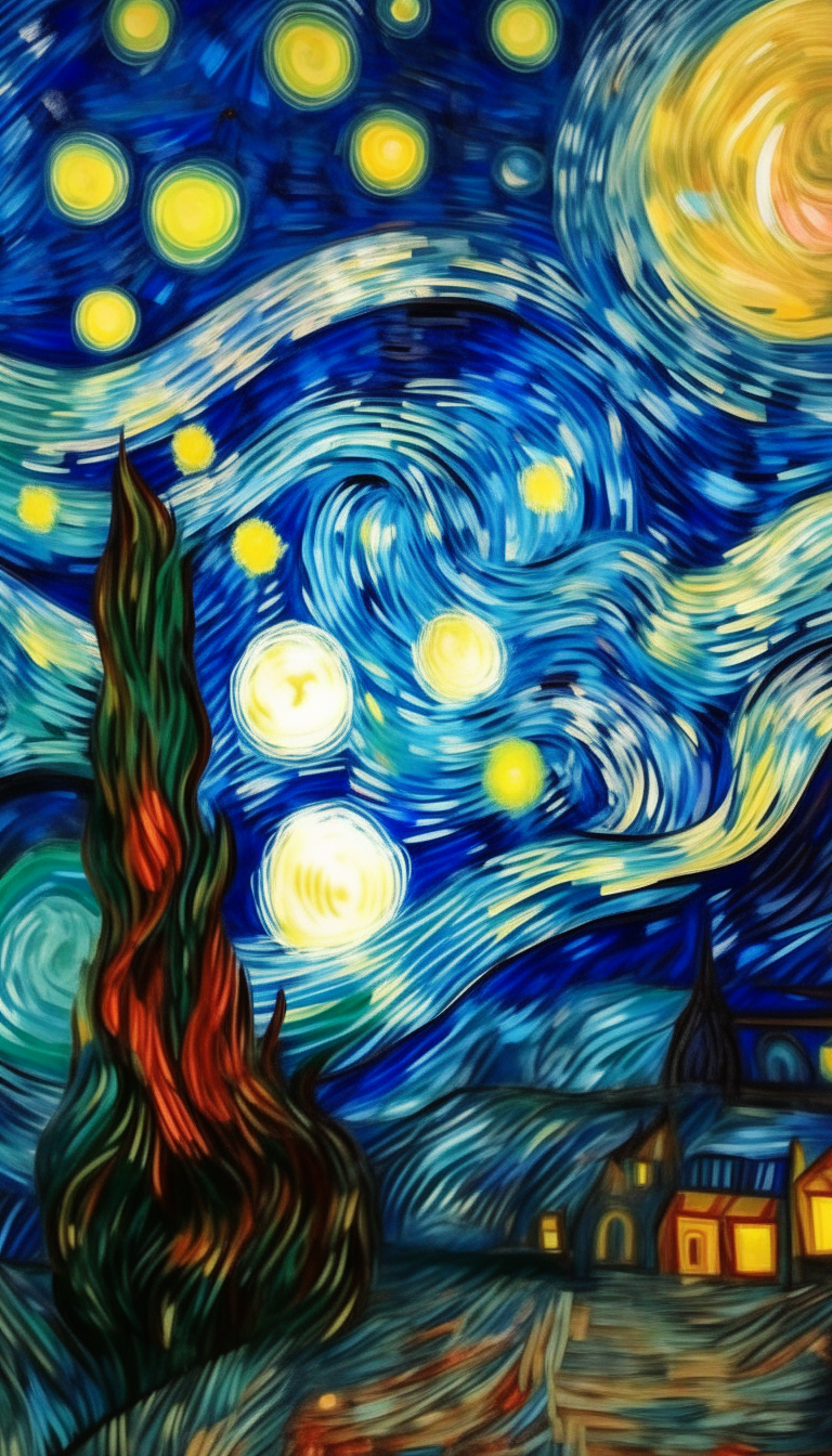 Starry Night, real paint, high resolution, best quality, ar:9:16