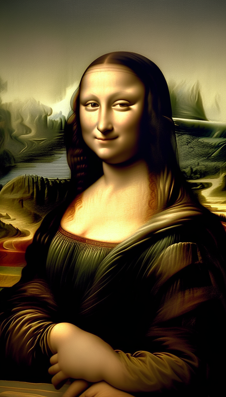 mona lisa, close ups, keep detail, follow the original, real paint, high resolution, best quality, ar:9:16