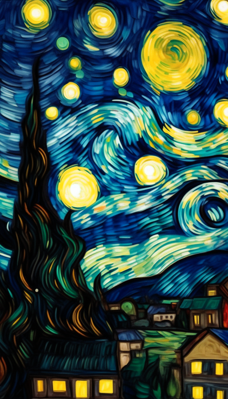 Starry Night, close ups, keep detail, follow the original, real paint, high resolution, best quality, ar:9:16