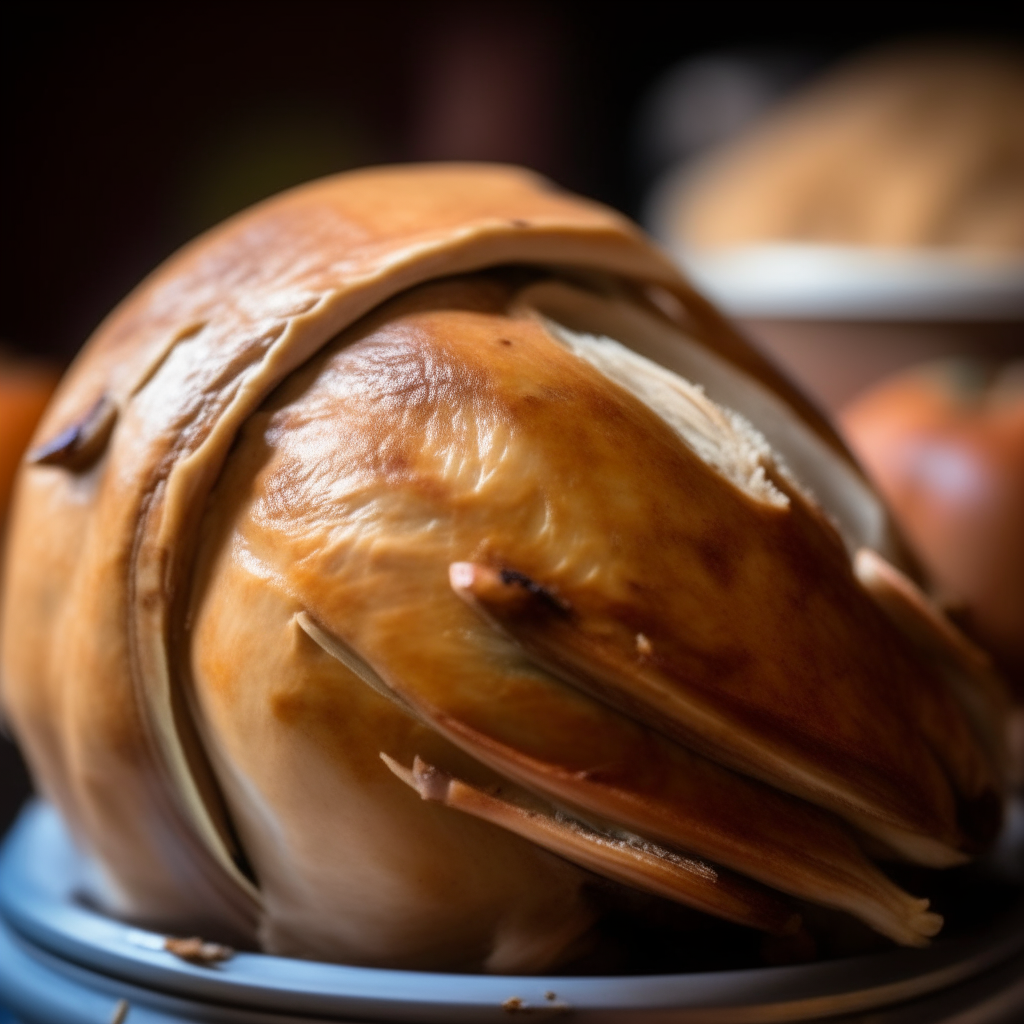 Photo of maple dijon turkey in a crock pot, blurred background, extremely sharp focus