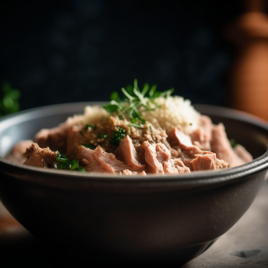 Photo of pork with herbed quinoa in a crock pot, extremely sharp focus, bright studio lighting from the left, filling the frame