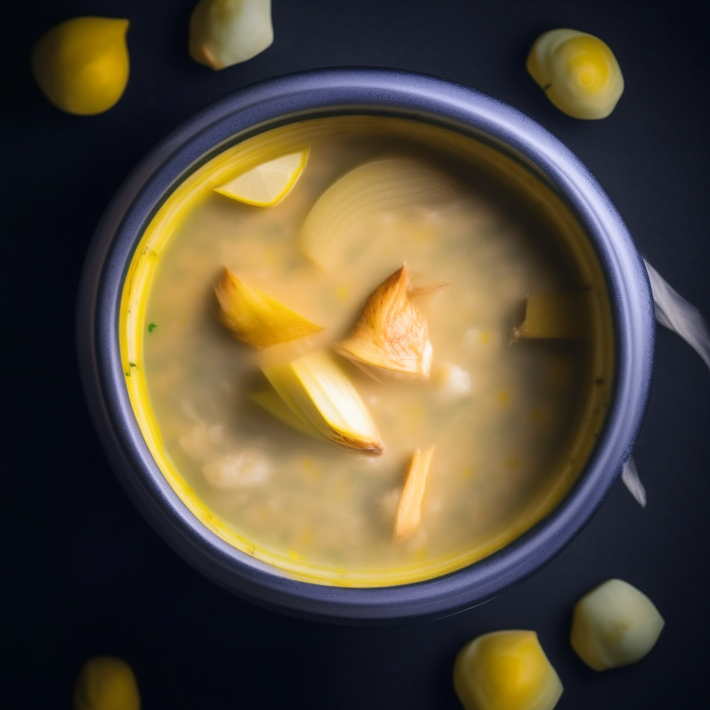 Photo of clam and corn chowder in a crock pot, extremely sharp focus, bright studio lighting from above, filling the frame