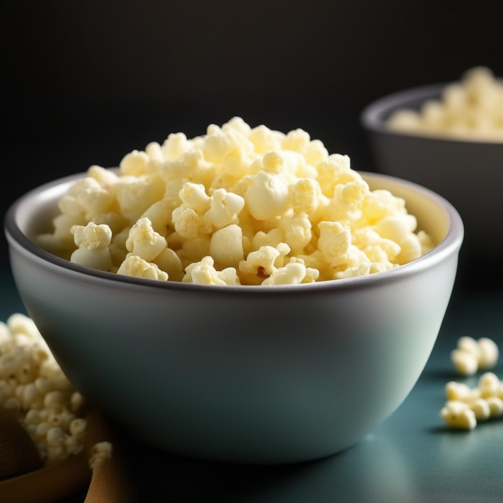 Bowl of Crock Pot Popcorn with Herbs, cooked in a slow cooker, photographed at an angle, bright studio lighting, extremely sharp focus