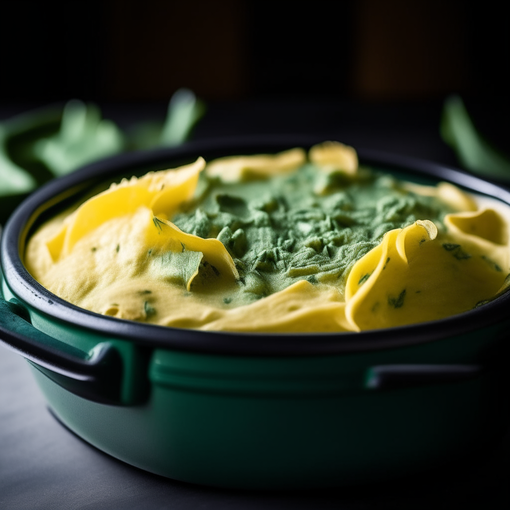 Warm Spinach and Artichoke Dip cooked in a slow cooker, extremely sharp focus, bright studio lighting, photographed at an angle