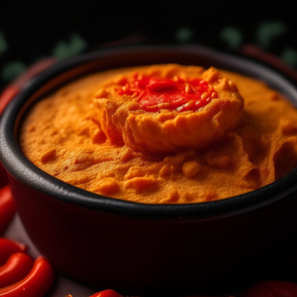 Roasted Red Pepper Hummus cooked in a slow cooker, filling the frame, extremely sharp focus, bright studio lighting