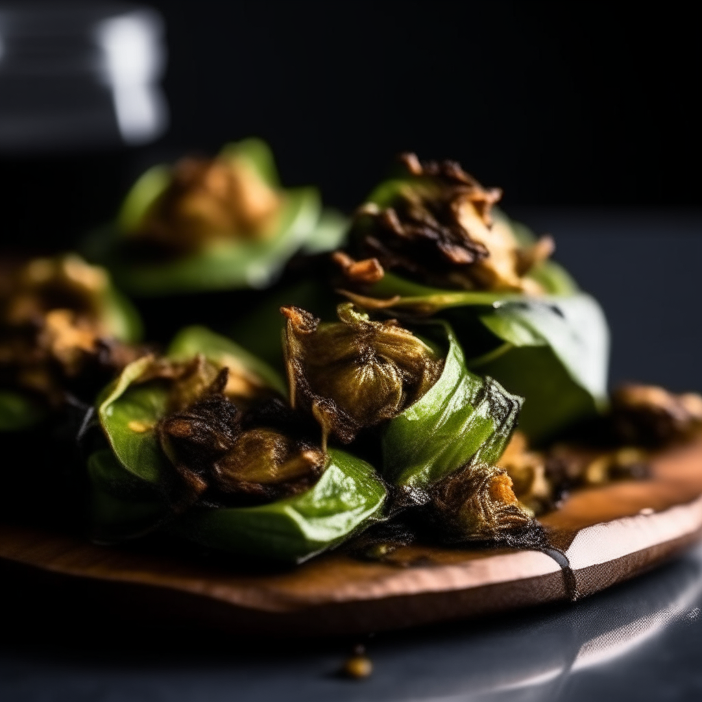 Balsamic Glazed Brussels Sprout Chips cooked in a slow cooker, extremely sharp focus, bright studio lighting, photographed at an angle