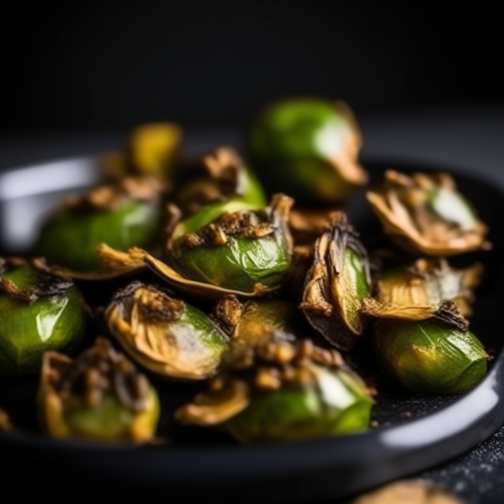 Balsamic Glazed Brussels Sprout Chips cooked in a slow cooker, filling the frame, extremely sharp focus, bright studio lighting