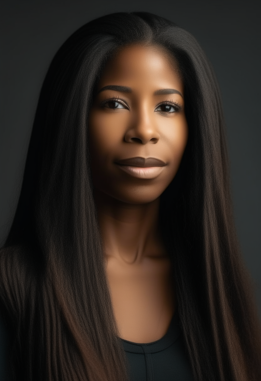 A beautiful black woman of 30 years with straight long hair