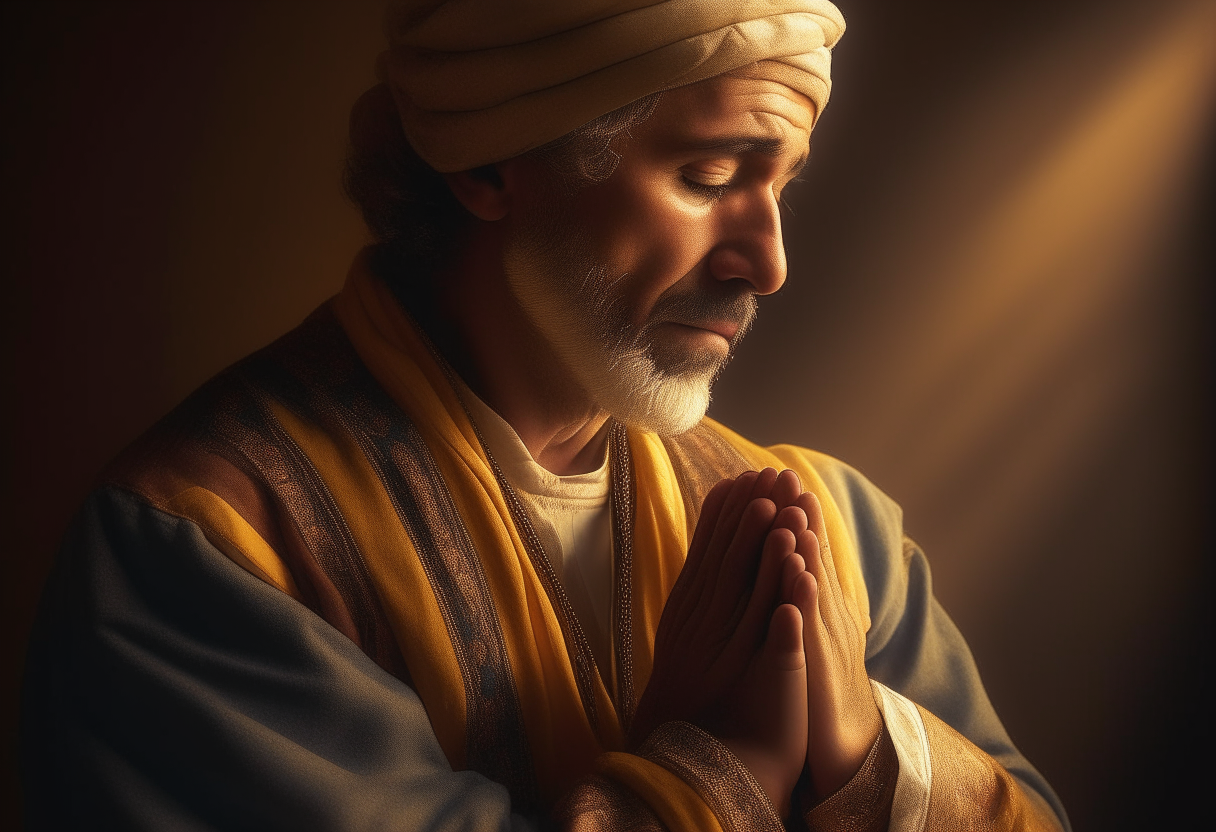 https://www.genmo.ai/g/cllwzf8r2000w0flk7bi9bgc7 man praying joining his hands in biblical time period