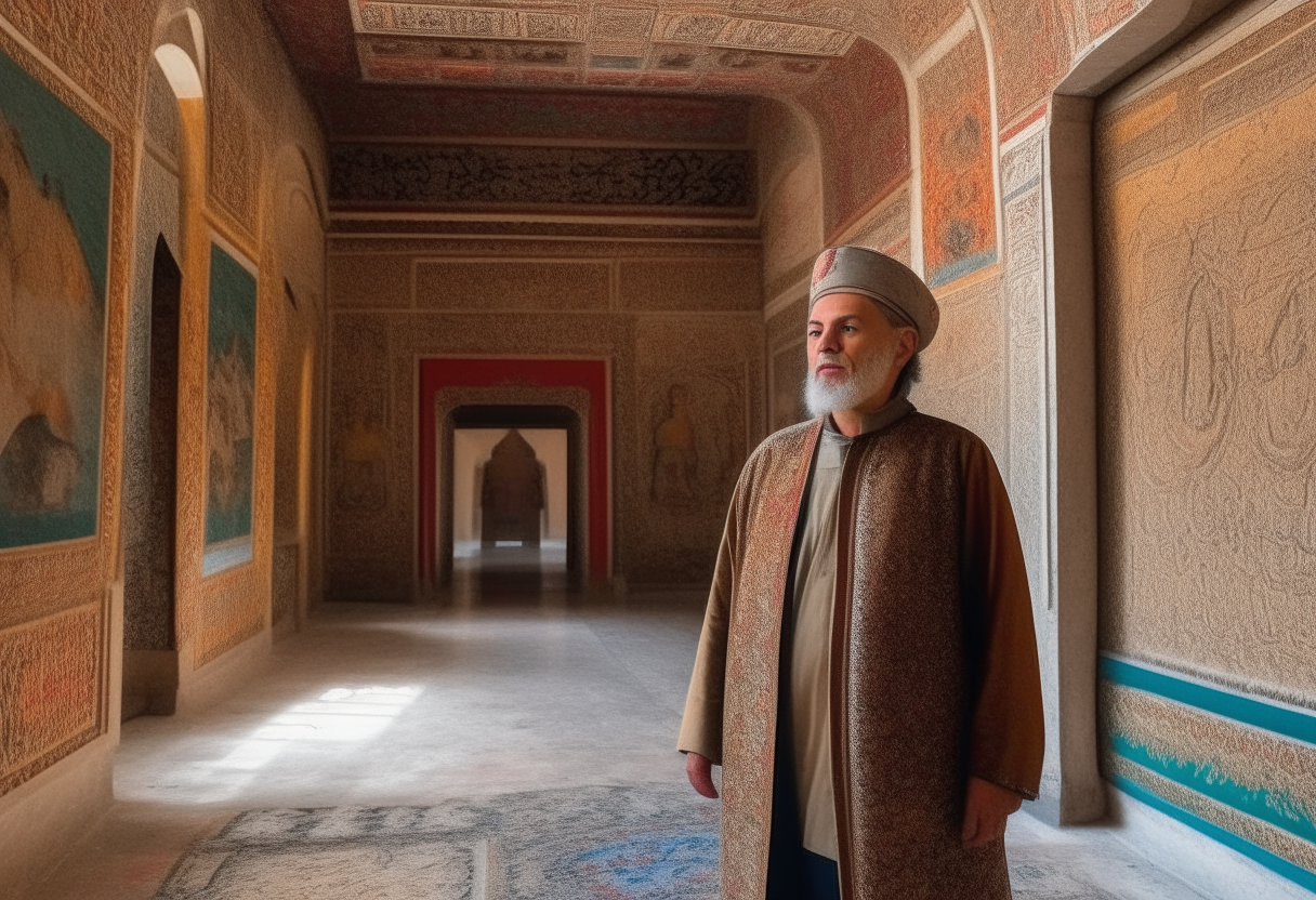 40 years old man walking in the royal palace of Babylon during biblical time.