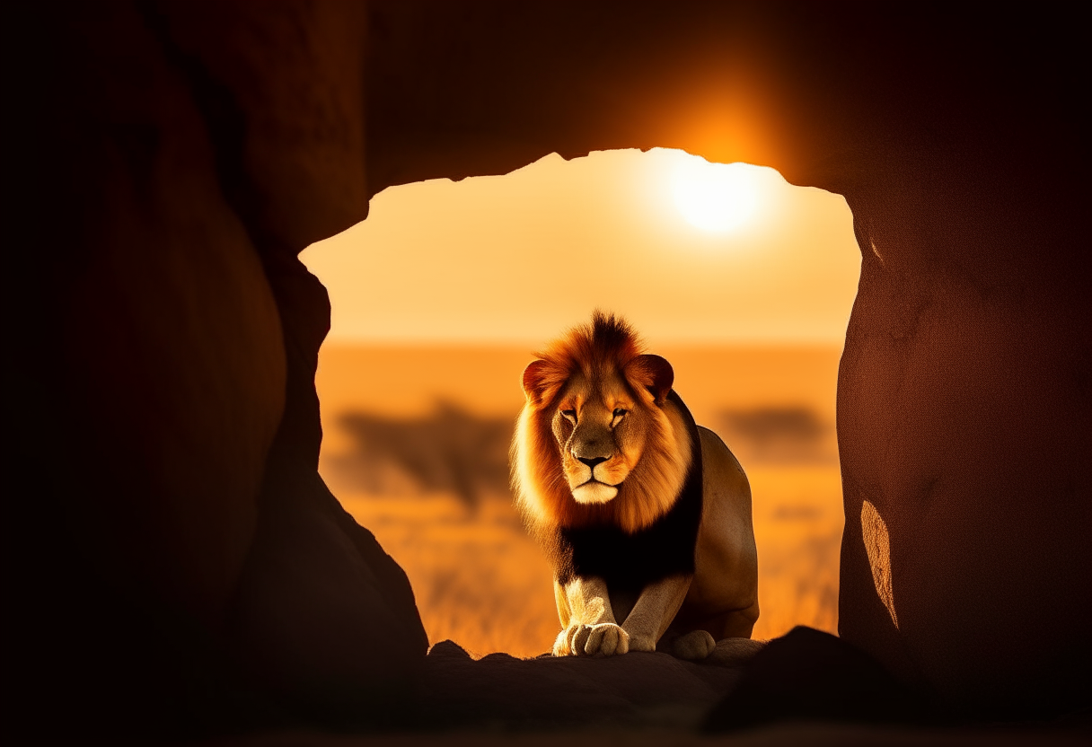 lion den as a hole with 4 lions inside