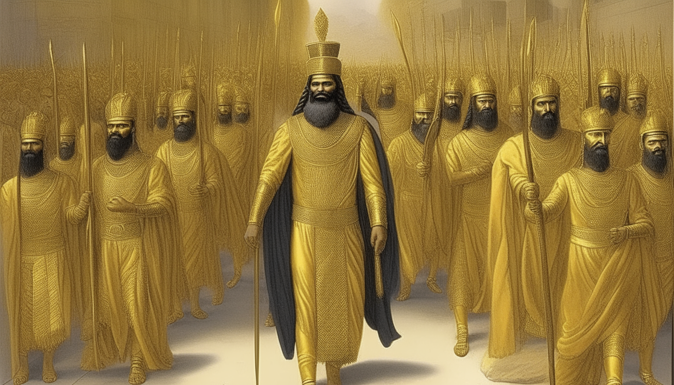 king Darius of babylon walking to the den hole with his personal guards