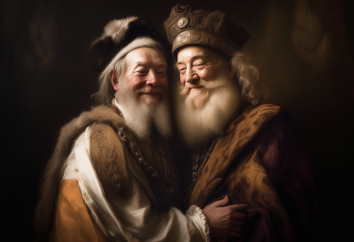 a king happy to see his friend a 40 years old man in biblical time.